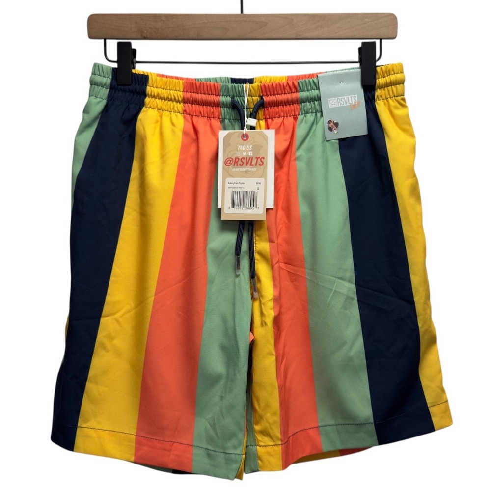 RSVLTS NEW $60 Men's Size Small Multicolor Striped Asbury Swim Trunks Shorts
